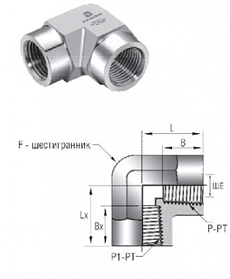 Уголки c внутренней резьбой. Резьба NPT, фото 3